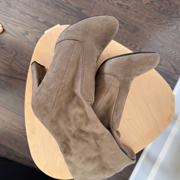 Suede Light Brown Boots Above Knee High with Strings in Back - Picture 5 of 6